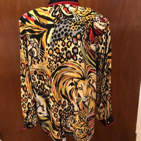 Bob Mackie Wearable Art- Vintage Big Cats Animal Abstract Print Silk Blouse - Picture 7 of 13